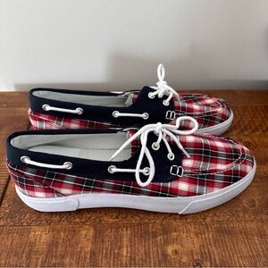Polo Ralph Lauren Mens Size 11D Red, Blue, White Plaid Low Lander Casual Shoes